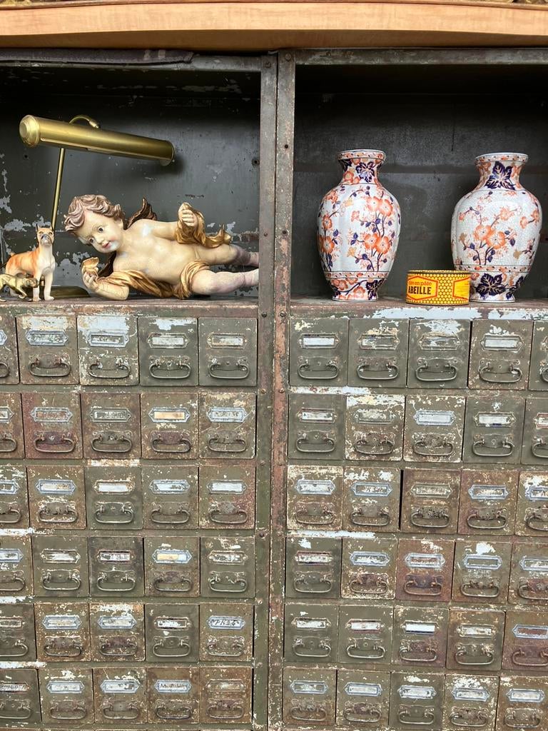 2 Grote metalen Vintage industriële ladekasten, Ophalen, Gebruikt