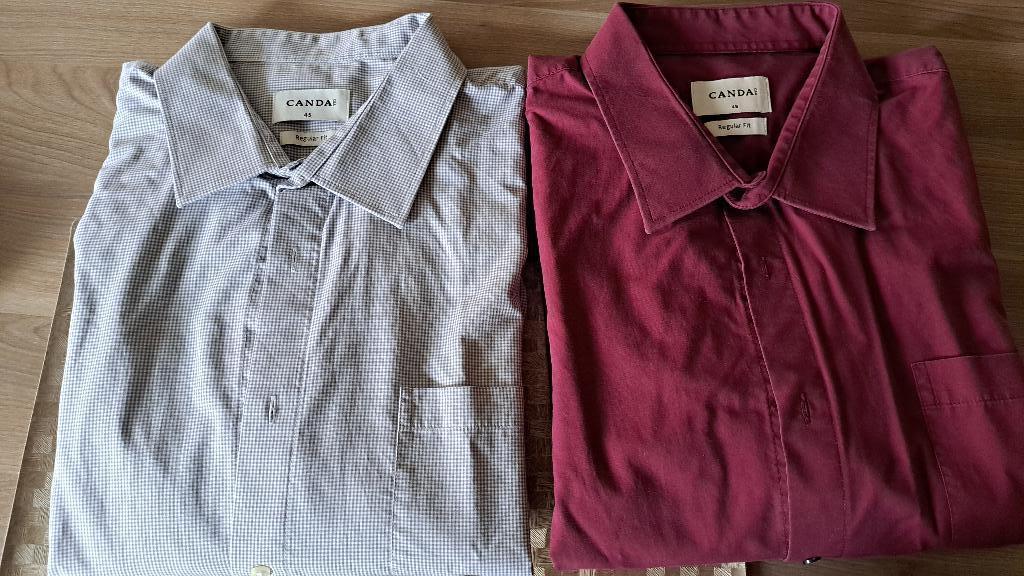 2 Herenhemden 45/46 lange mouwen, Kleding | Heren, Overhemden, Ophalen of Verzenden, Gedragen, Grijs, Overige halswijdtes