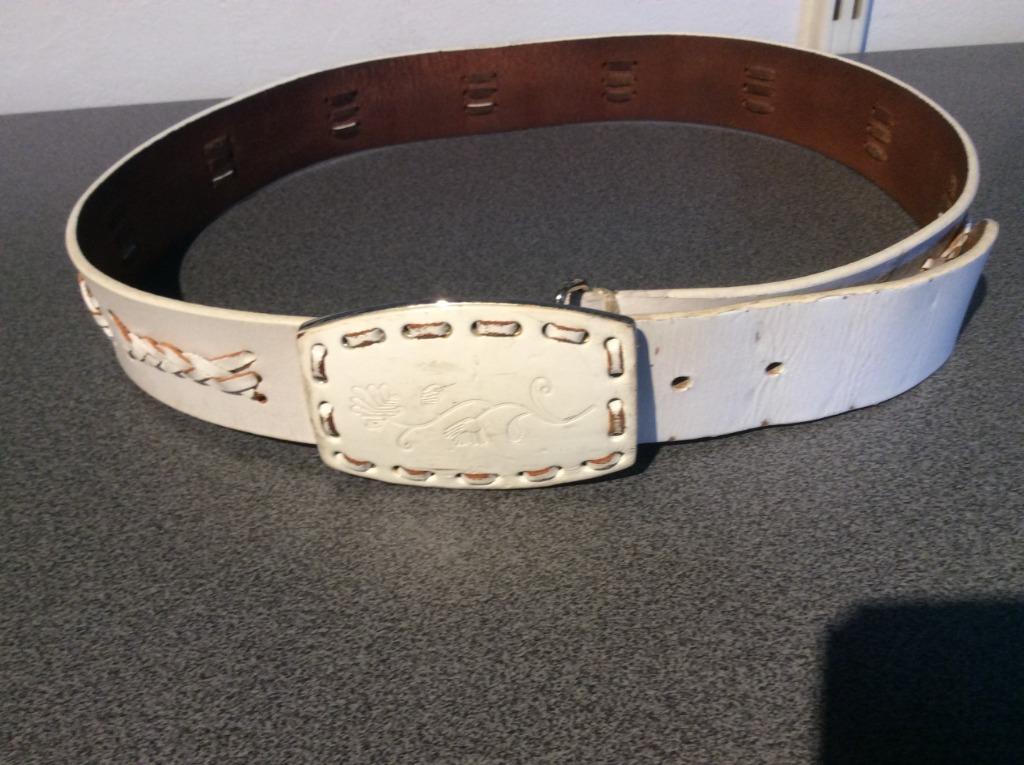 Ceinture en cuir vintage Rue Blanche, Enlèvement ou Envoi, Porté, Blanc, Cuir véritable