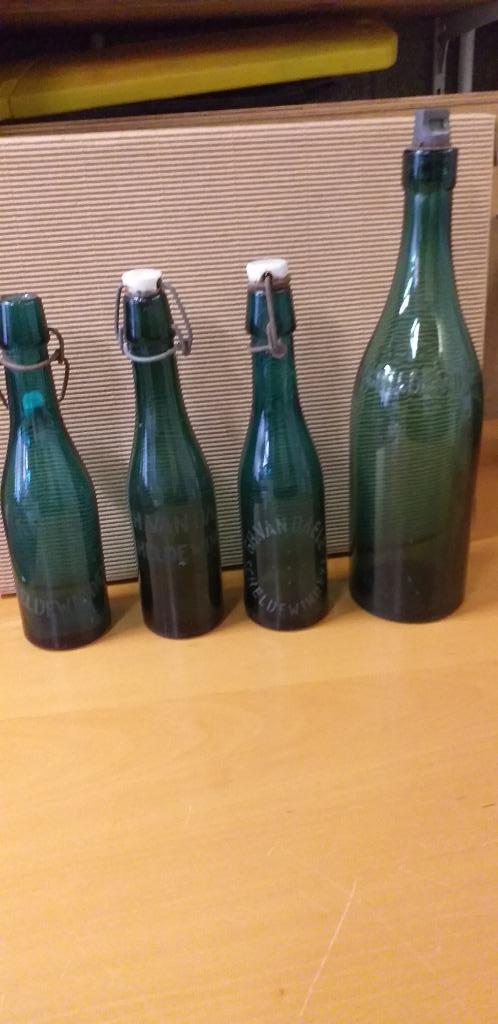4 oude bierflessen, Scheldewindeke, 3 met porceleinen dop., Ophalen of Verzenden, Gebruikt