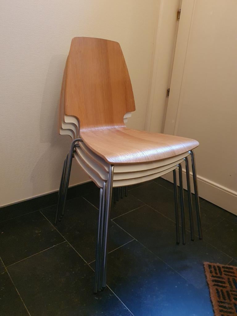 Chaises de salle à manger vintage en bois et chrome IKEA (pa, Maison & Meubles, Chaises, Enlèvement, Comme neuf, Bois, Quatre