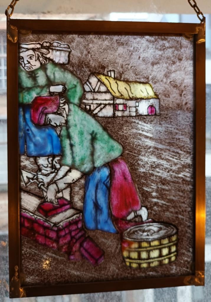 4 raampjes glas in lood., Antiek en Kunst, Ophalen