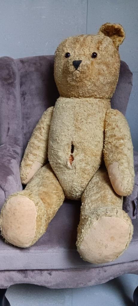 Oude,met stro gevulde teddybeer., Ophalen, Gebruikt