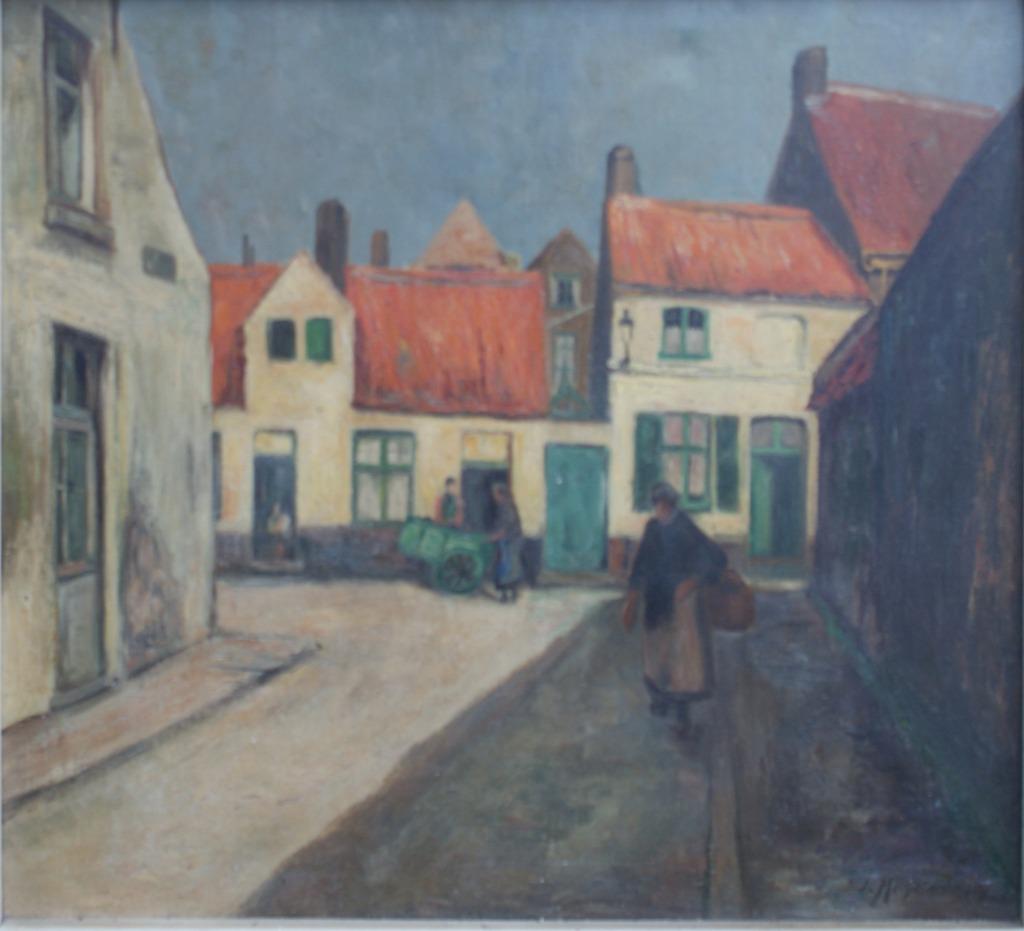 Leo Mechelaere (176880-1964): Brugs Stadszicht (76 x 83 cm), Ophalen of Verzenden