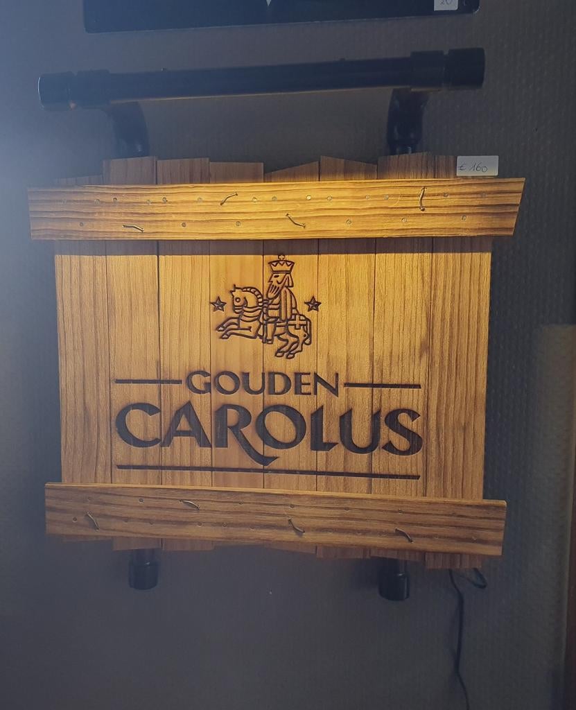 Gouden Carolus verlichting hout, Verzamelen, Biermerken, Ophalen