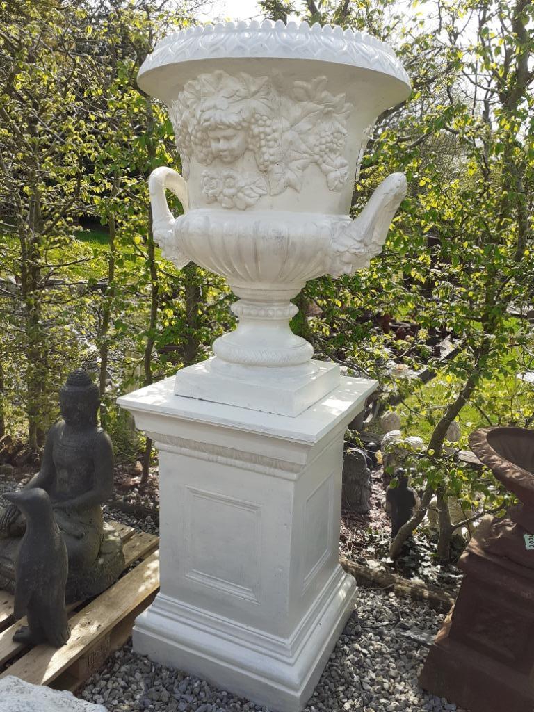 SUPERBE GRANDE VASQUE  SUR SOCLE EN FONTE PATINEE BLANCHE, Enlèvement, Utilisé, Métal, Autres types