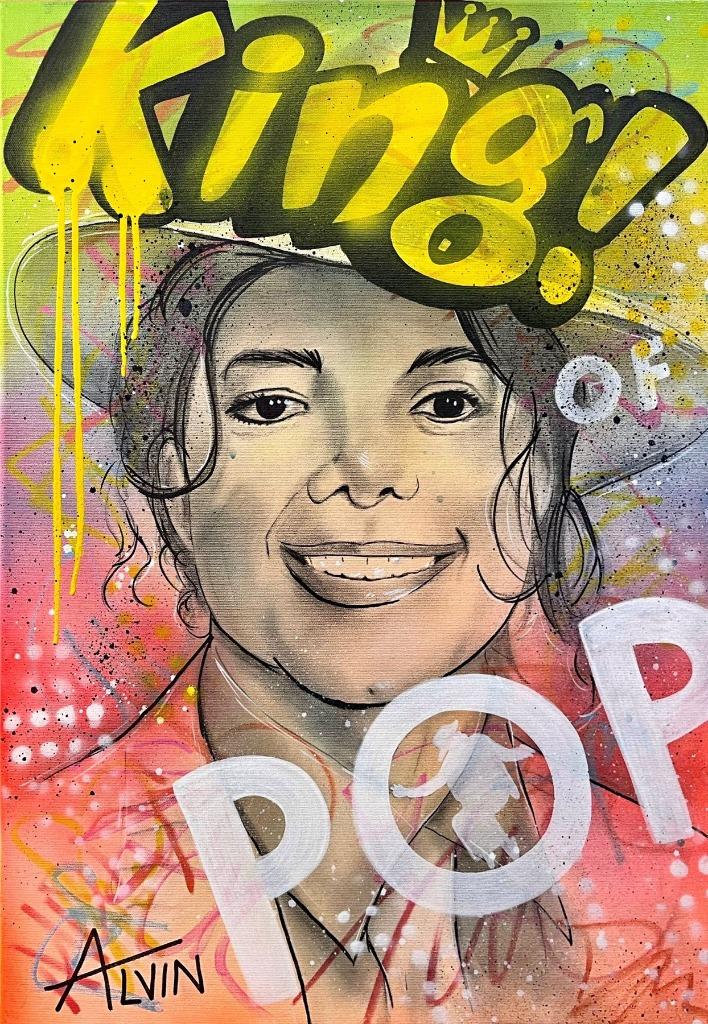 Michael Jackson schilderij door Alvin Silvrants 2024, 50 tot 75 cm, Ophalen of Verzenden, Zo goed als nieuw, Schilderij