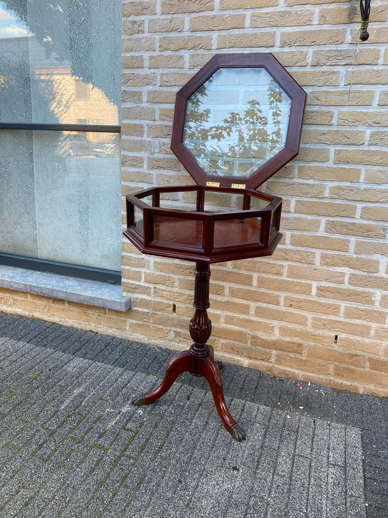 Mahonie unique bijzettafel met geslepen glas, Ophalen of Verzenden