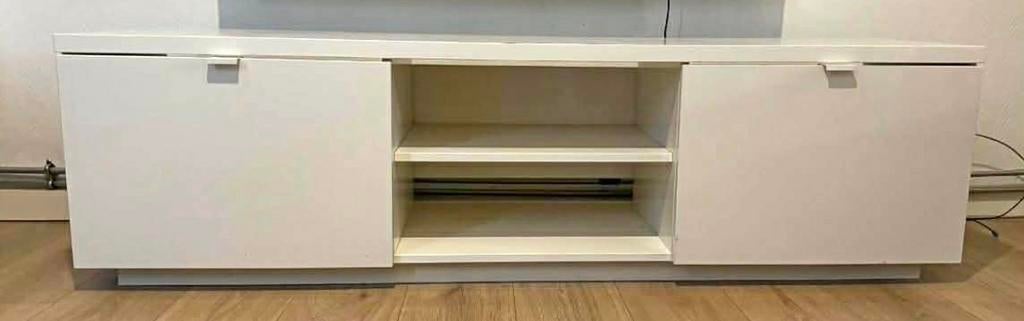 Meuble TV IKEA BESTÅ 160 cm blanc avec rangement – bon état, Maison & Meubles, Enlèvement, Comme neuf