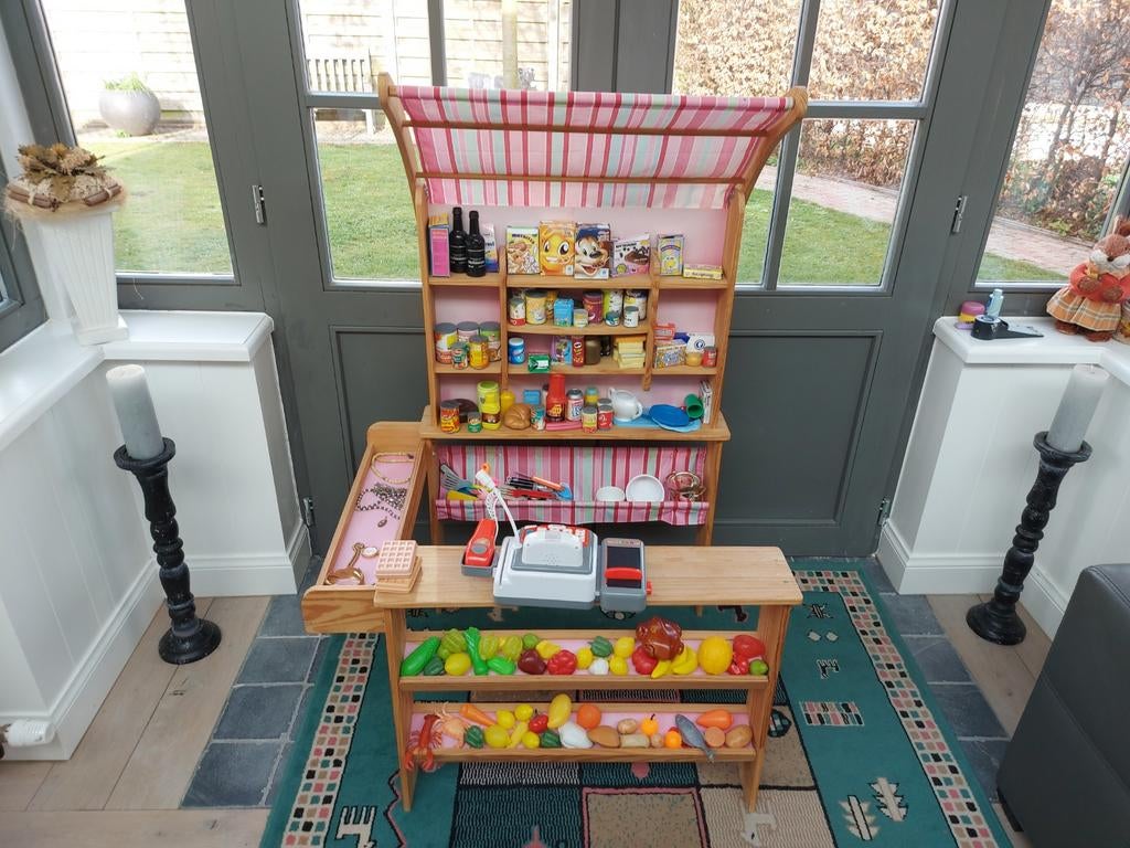 Winkeltje met kassa en veel koopwaar, Kinderen en Baby's, Speelgoed | Houten speelgoed, Ophalen