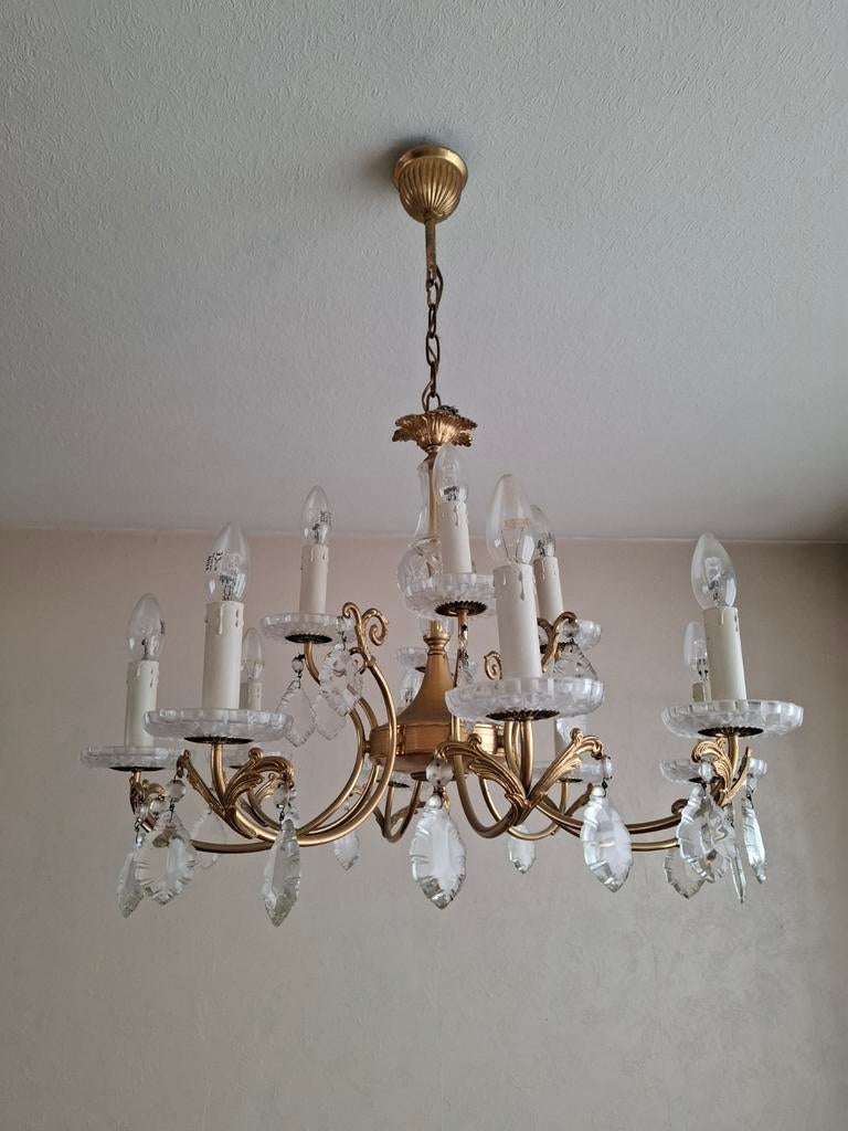 Drie lusters (glas) in goud en zilver, Huis en Inrichting, Lampen | Kroonluchters, Ophalen, Glas