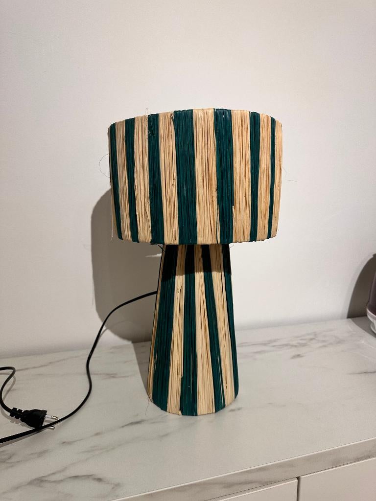 Tafellamp raffia Marrakech naturel/groen, Maison & Meubles, Comme neuf, Enlèvement, Autres matériaux, 50 à 75 cm