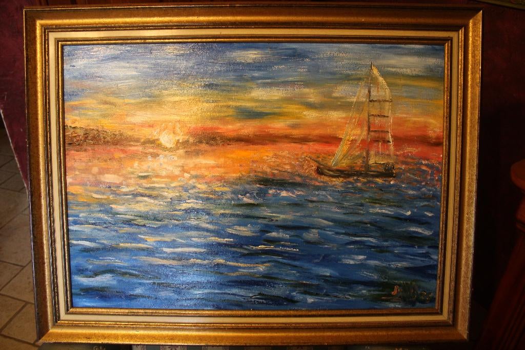 huile sur toile marine 50/70cms encadrée, Hobby & Loisirs créatifs, Peinture, Enlèvement ou Envoi, Neuf, Toile