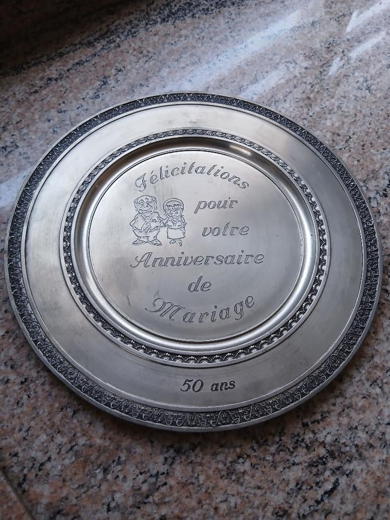 50 jaar huwelijk tinnen bord, Antiek en Kunst, Ophalen of Verzenden