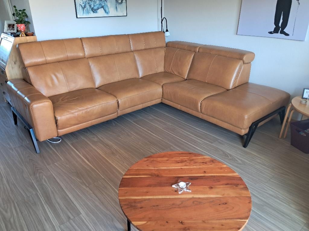Zetel hoekopstelling met elektrische relax, Huis en Inrichting, Ophalen, 100 tot 125 cm, Hoekbank, Leer