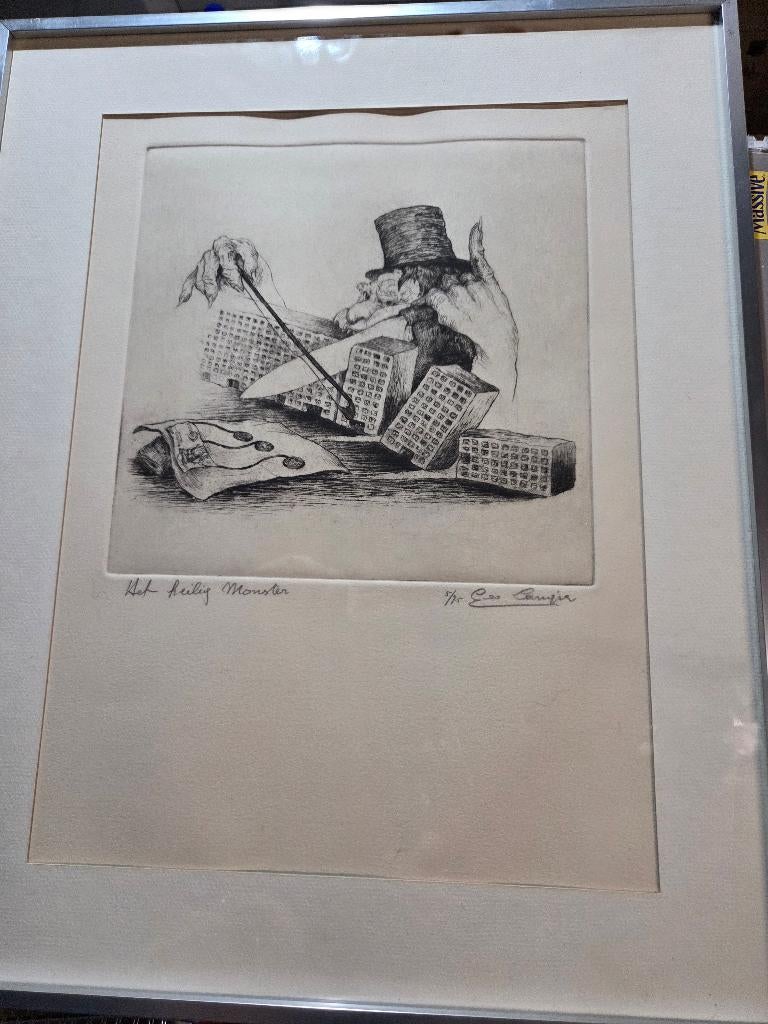 G. Langie; ets: 'Het Heilig Monster', Gentse kunstenaar, Ophalen, Ingelijst, Dagelijks leven, 1950 - 1999