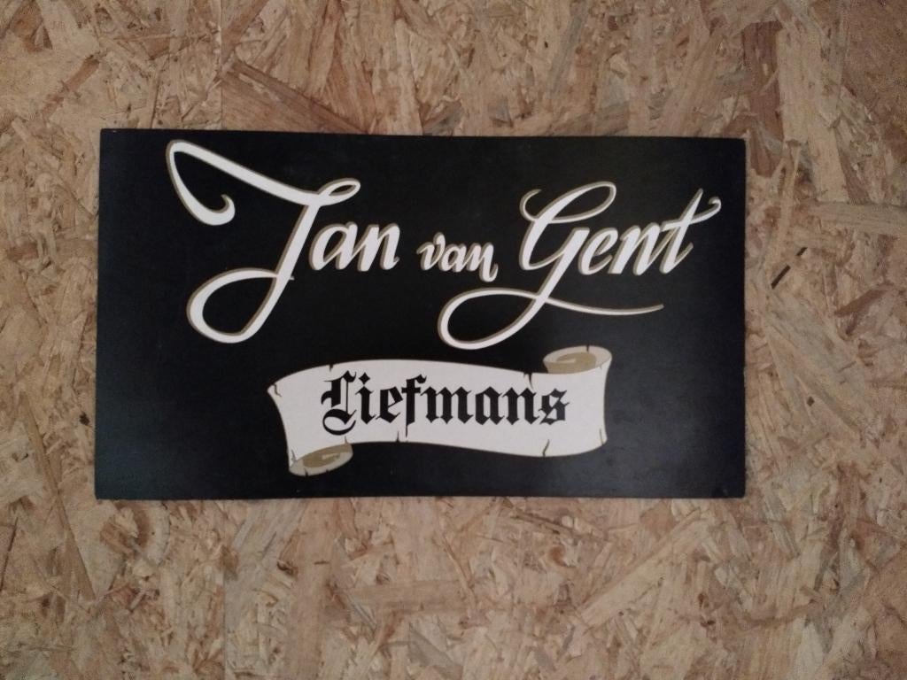 Liefmans - jan van gent pancarte, Verzamelen, Ophalen of Verzenden, Zo goed als nieuw, Reclamebord, Plaat of Schild, Overige merken