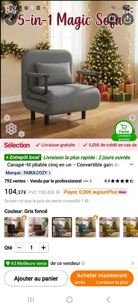 Canapé lit 1 place, Neuf, Banc droit, Une personne, Enlèvement