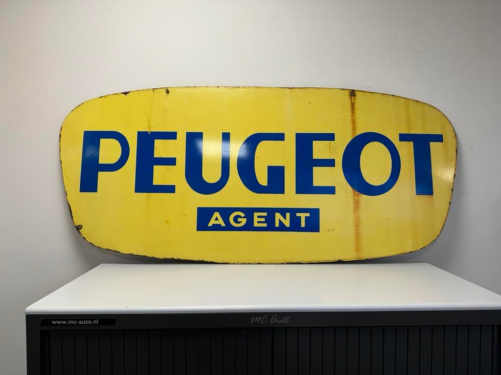 PEUGEOT emaille reclamebord XL, Verzamelen, Ophalen of Verzenden, Gebruikt, Reclamebord