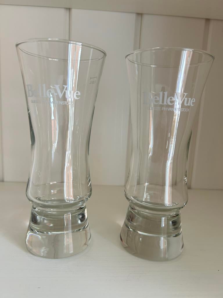 2 Belle-Vue Gueuze glazen, Ophalen of Verzenden, Gebruikt, Bierglas