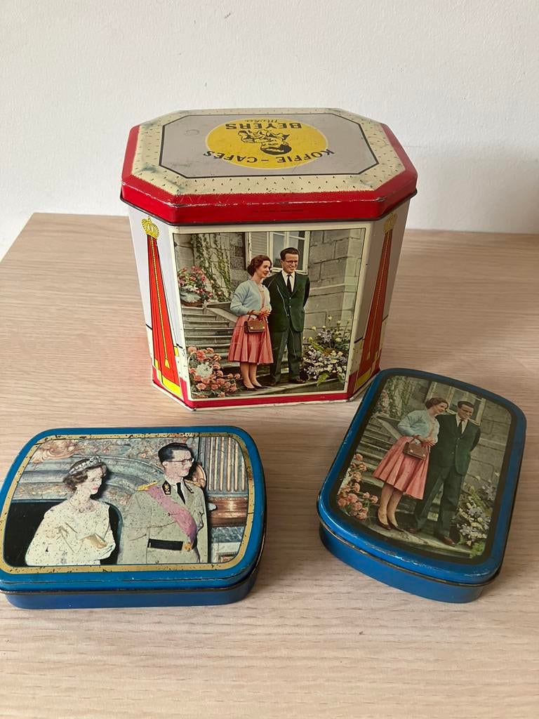 Set 3 blikken dozen Boudewijn en Fabiola, Verzamelen, Blikken, Ophalen of Verzenden, Zo goed als nieuw, Koffie