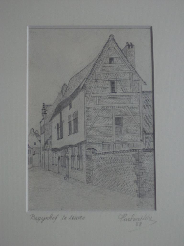 1988 potloodtekening BEGIJNHOF LEUVEN Harboort Lily gekaderd, Ophalen of Verzenden