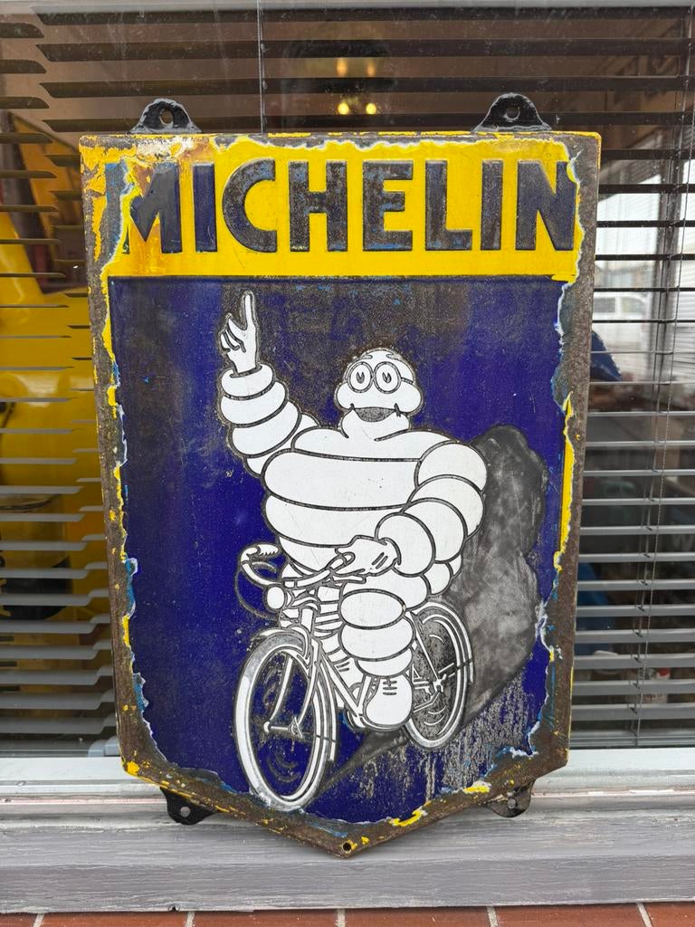 Zeldzaam Michelin emaille reclamebord, Verzamelen, Ophalen of Verzenden, Gebruikt, Reclamebord