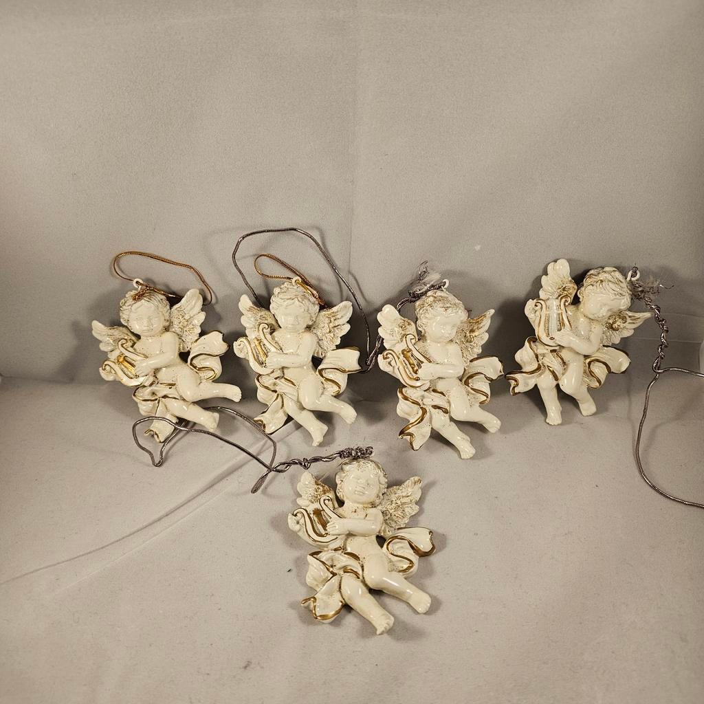 Engeltjes keramisch wit met goud voor in kerstboom, Ophalen of Verzenden, Zo goed als nieuw