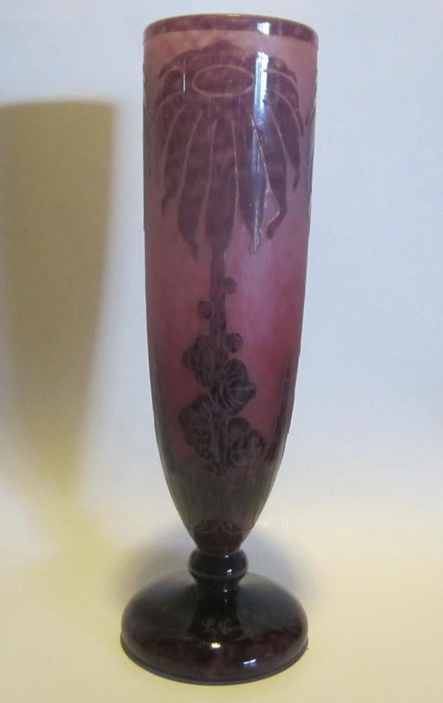 Vase verre camée Le Verre Francais, dahlia Schneider 31,5 H, Antiquités & Art, Envoi