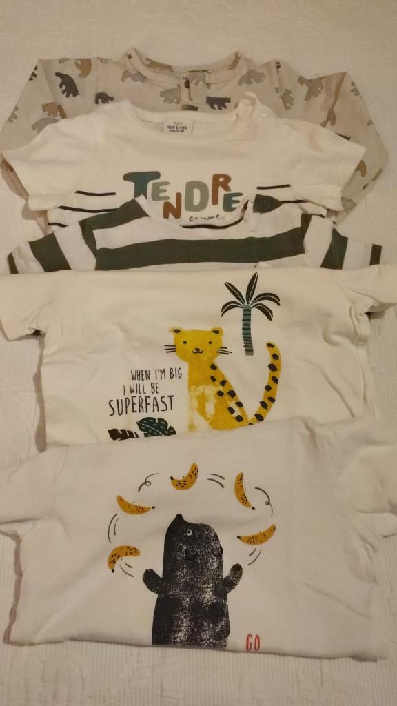 Lot de 5 T-shirt coton -  12 mois - 74 cm, Kinderen en Baby's, Babykleding | Maat 74, Gebruikt, Ophalen of Verzenden, Hema, Jongetje