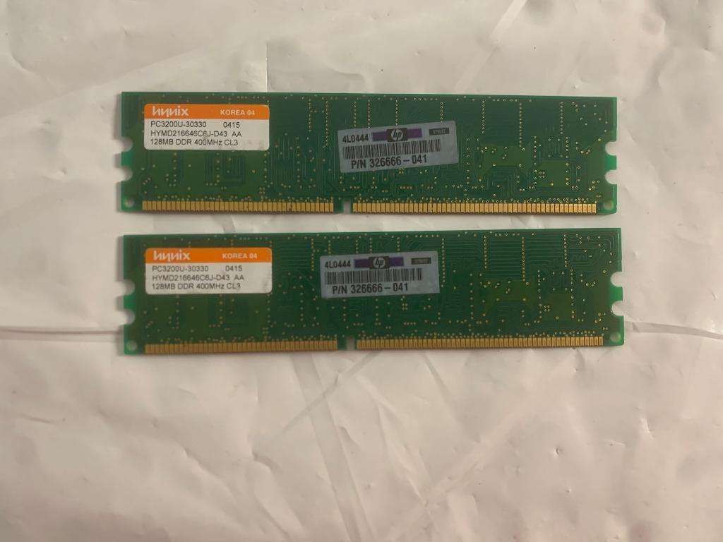 Set 2 DDR PC3200U 128 MB Hynix – retro 400 MHz CL3, Computers en Software, RAM geheugen, Gebruikt, Desktop, 1 GB of minder, DDR