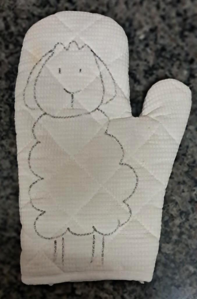 🎁 Manique blanche /gants de cuisine avec un mouton stylisé, Envoi, Blanc