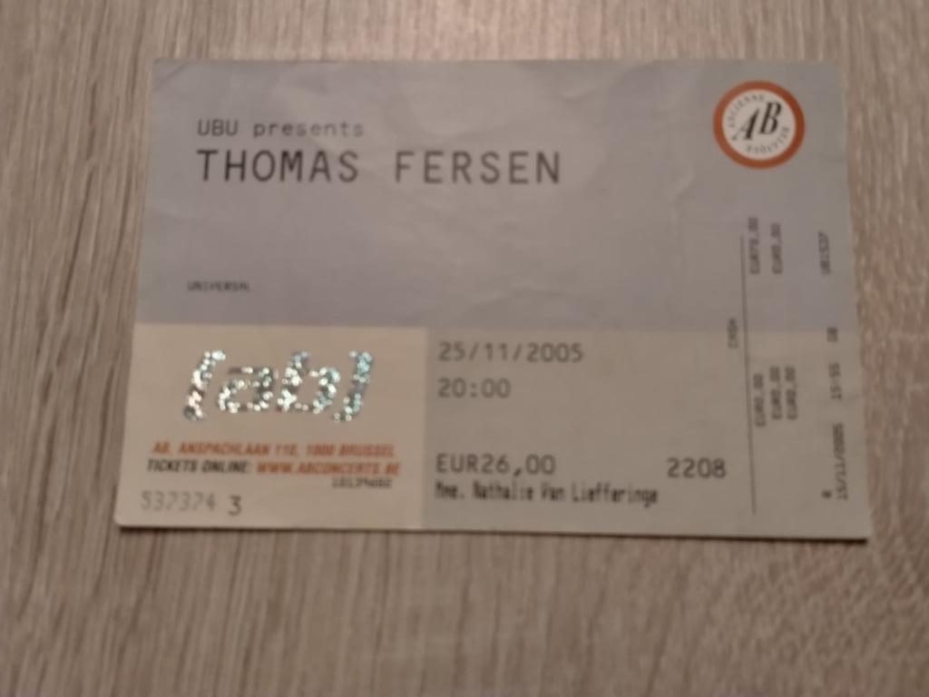 Ticket concert Thomas Fersen AB (Bruxelles) 2005., Verzamelen, Muziek, Artiesten en Beroemdheden, Gebruikt, Overige typen, Ophalen