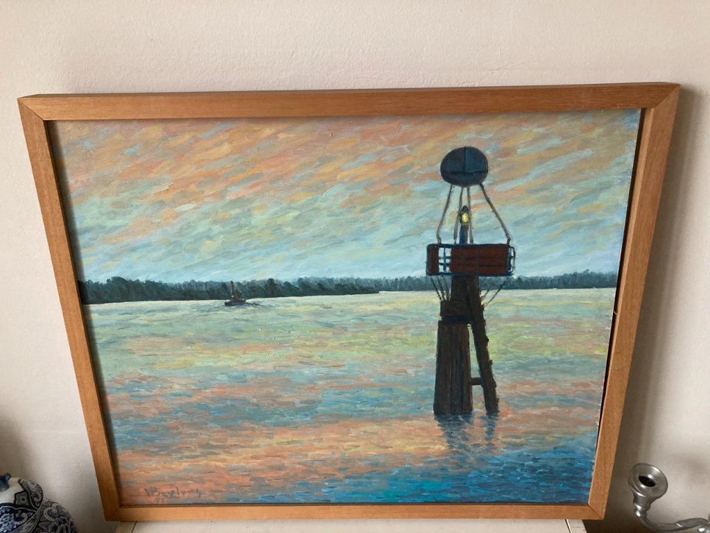 Impressionistisch schilderij Schelde bij avondschemering, Ophalen of Verzenden