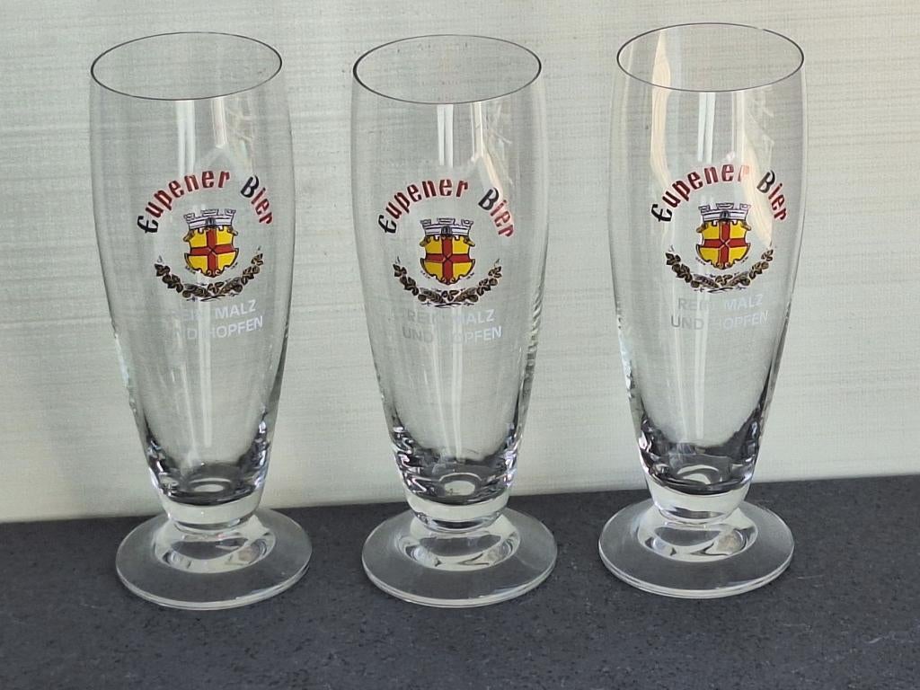 3 beaux anciens verre à bière Eupener Bier brasserie d'Eupen, Collections, Marques de bière, Enlèvement ou Envoi, Utilisé, Verre ou Verres