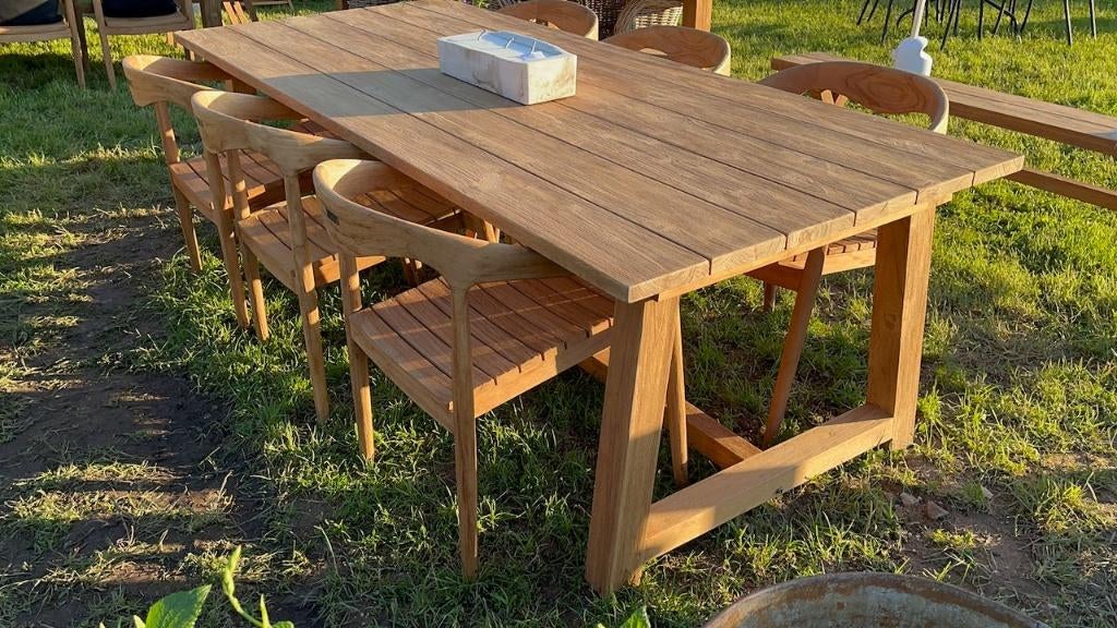 Prachtige tuintafel in teak (U-poot), Ophalen, Zo goed als nieuw, Rechthoekig, Teakhout