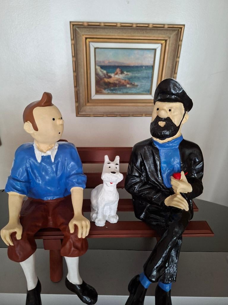 Figurines Tintin Milou et Haddock sur le banc en résine, Enlèvement ou Envoi, Neuf, Autres types