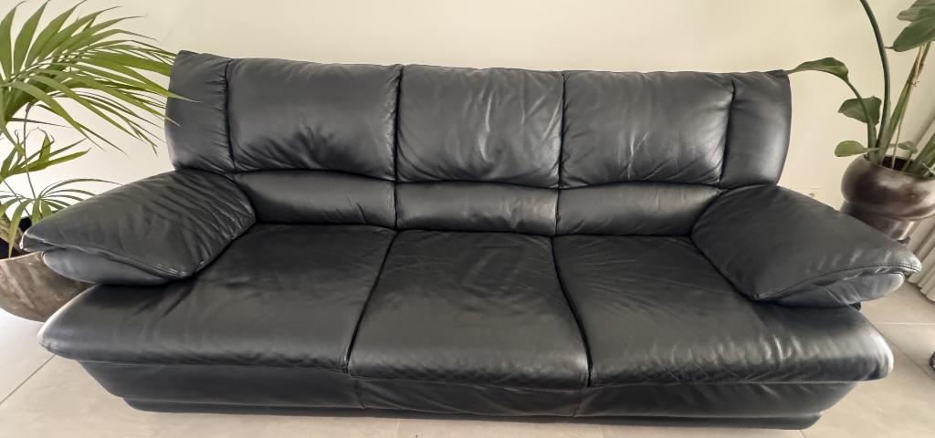 Set Lederen zetel/zitbank - 2-zit / 3 zit, Huis en Inrichting, Zetels | Zetels, Gebruikt, Rechte bank, Leer, Ophalen