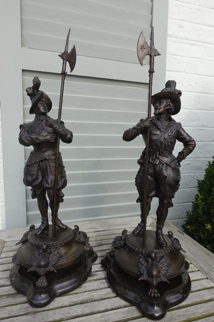 Bronzen schouwbeelden Ridders, Antiquités & Art, Art | Sculptures & Bois, Statue, Patiné, Brun, Homme