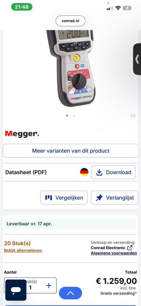Megger MIT430/2, Ophalen, Zo goed als nieuw