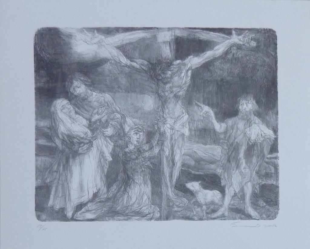 SAM DILLEMANS / DE KRUISIGING / ZW-W LITHO / 53x65cm / SIG, Ophalen of Verzenden