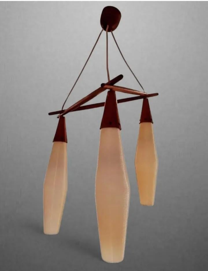 Suspension lustre vintage en Teck et Rotaflex 1960's, Enlèvement