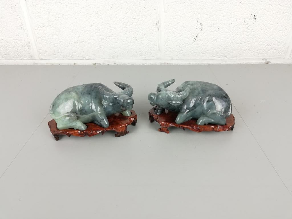 Koppel zeepsteen waterbuffels, Antiek en Kunst, Kunst | Beelden en Houtsnijwerken, Ophalen of Verzenden