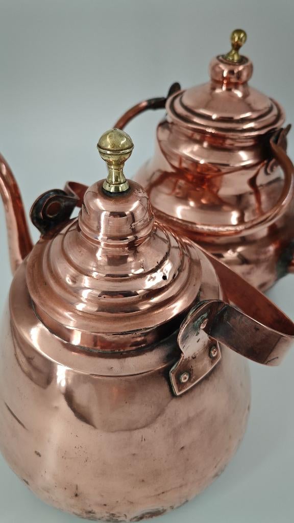 Set van 2 antieke rood koperen waterketels (ca. 1900), Enlèvement ou Envoi, Cuivre