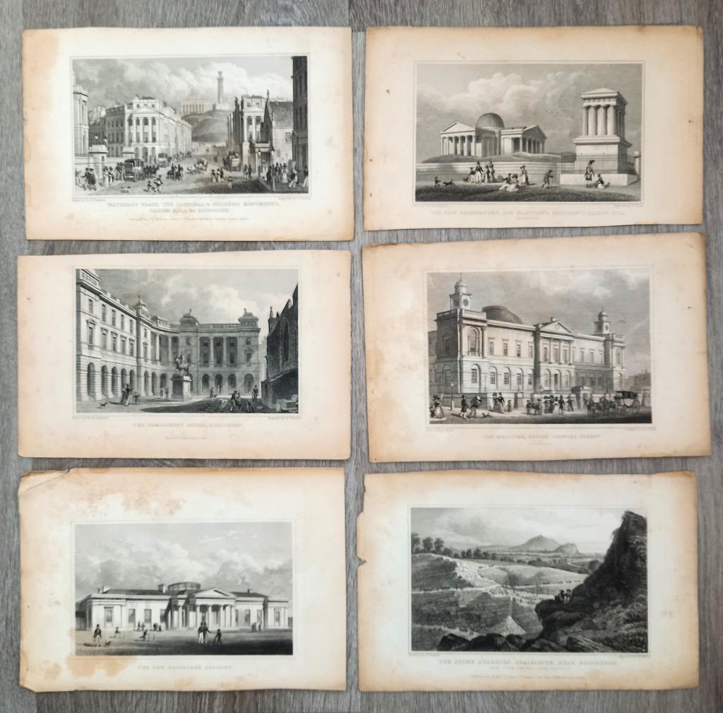 6 Prenten Edinburgh oa Waterloo Place A62-116, Antiek en Kunst, Ophalen of Verzenden