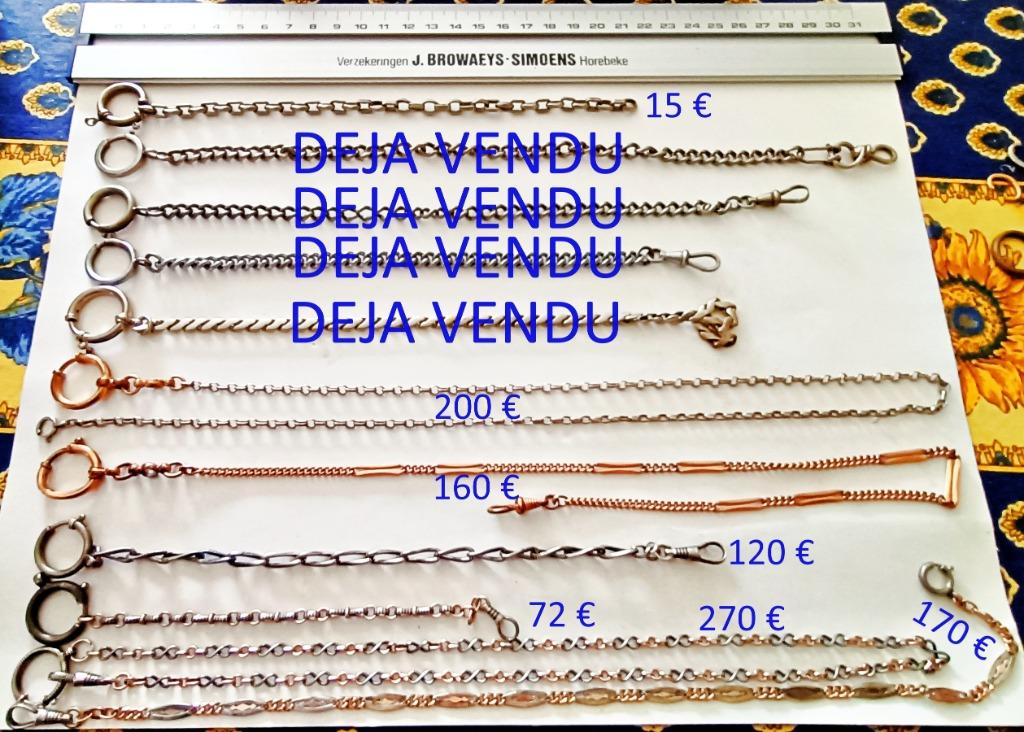 Chaînes montres gousset argent niellé + plaqué or / métal, Collections, Enlèvement ou Envoi, Utilisé