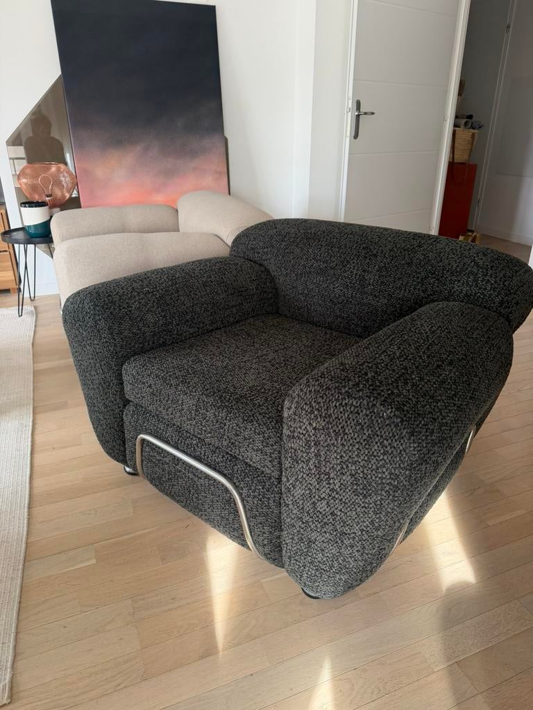 Italiaanse buisvormige clubfauteuil 1970, 125 tot 150 cm, Zo goed als nieuw, 100 tot 125 cm, Stof