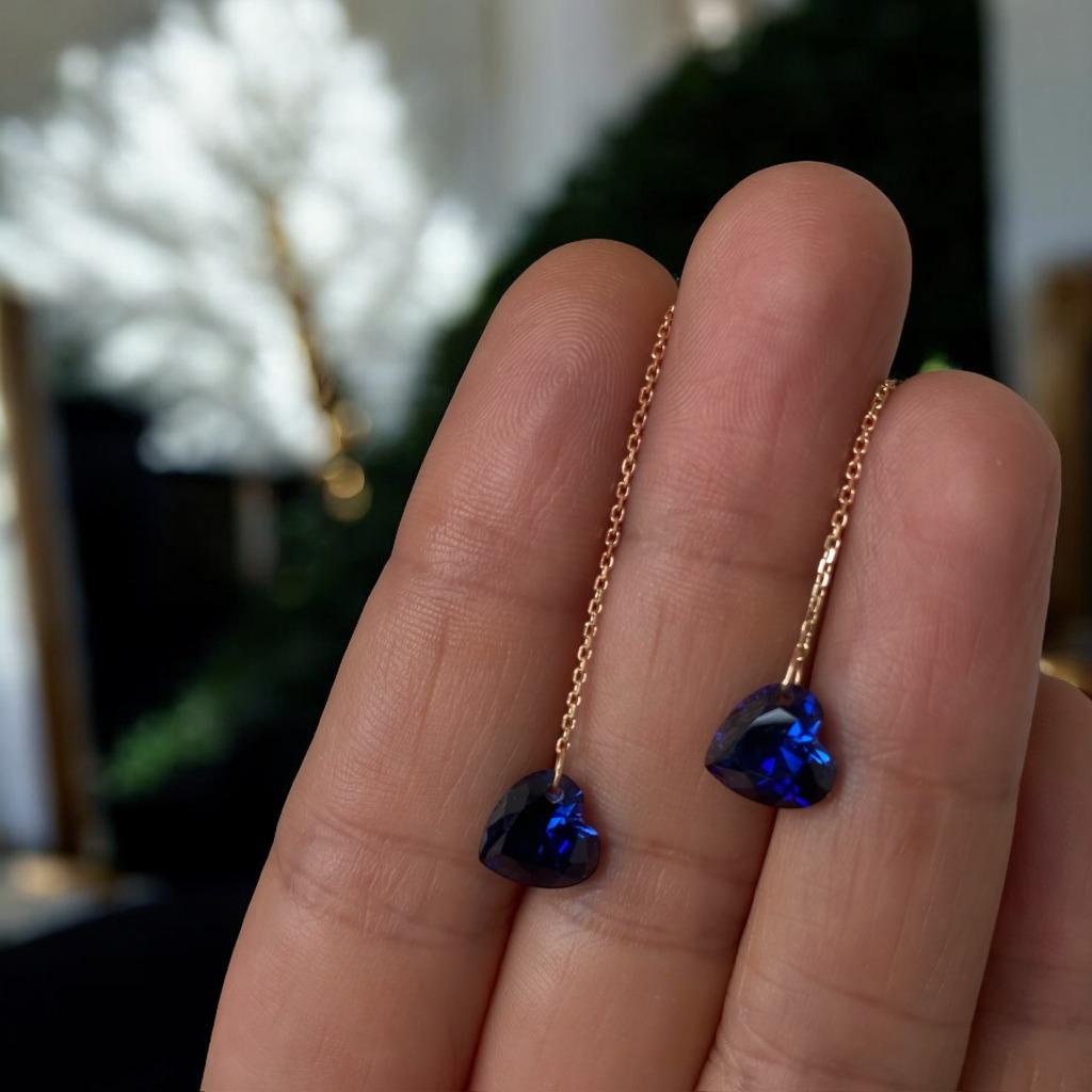 oorbellen 18K geel goud hart saffier, Hangers, Blauw, Nieuw, Ophalen of Verzenden