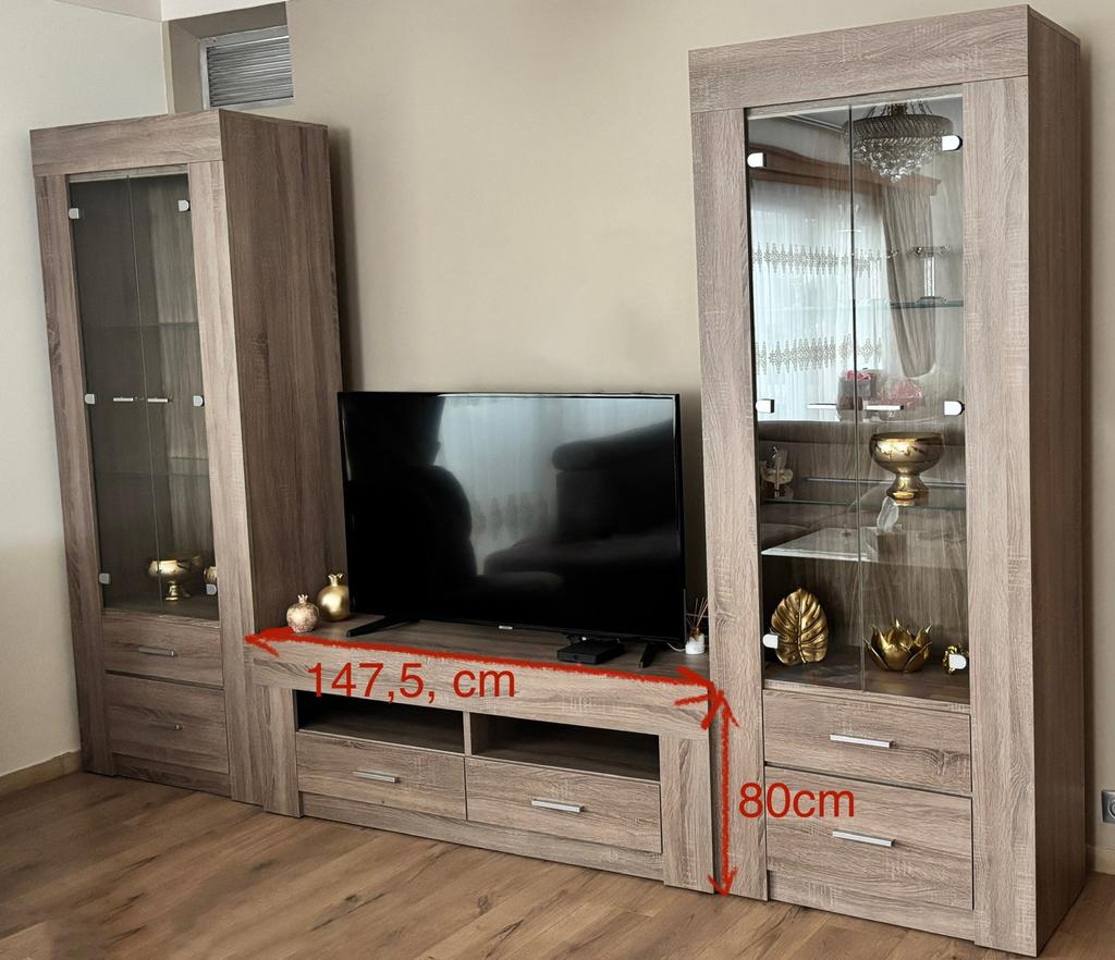 Ensemble de salon | Meuble TV + 2 Vitrines avec LED, Maison & Meubles, Comme neuf, Verre, 75 cm ou plus, 150 à 200 cm