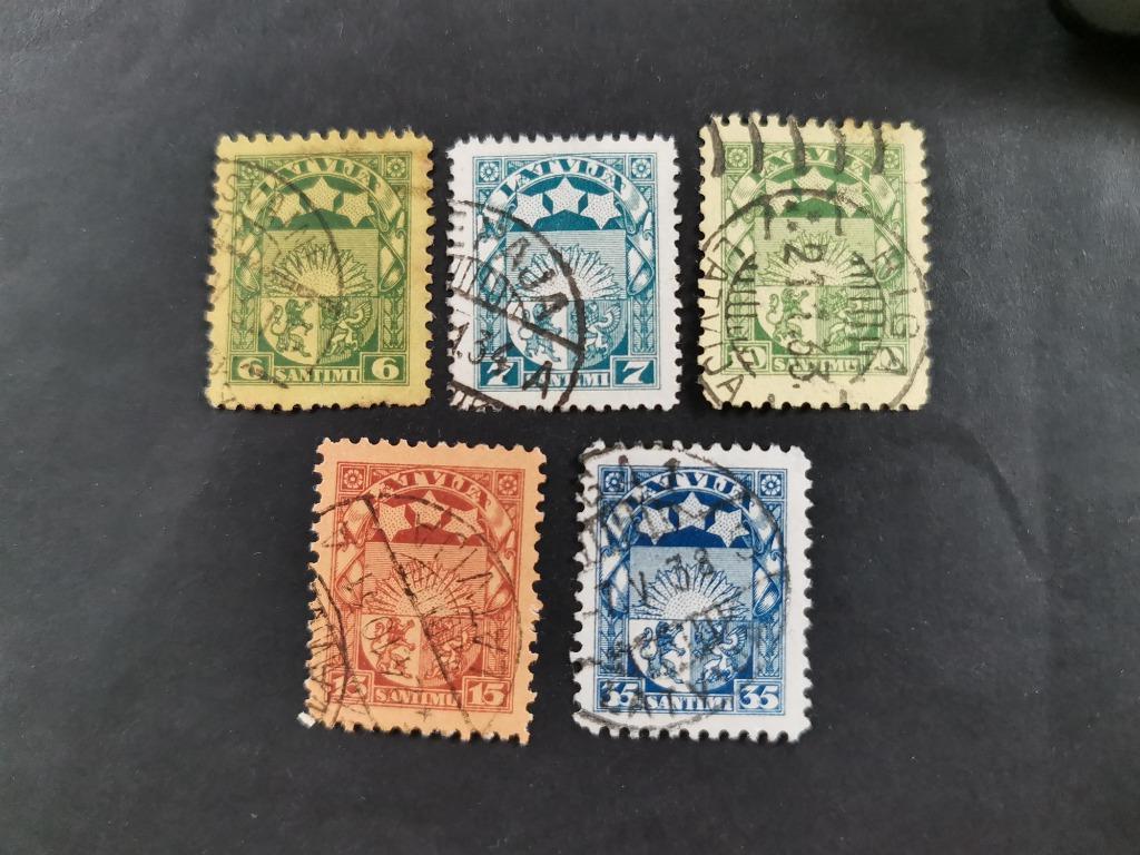 Letland 1927-33 - staatswapen (watermerk hakenkruis), Ophalen of Verzenden, Overige landen, Gestempeld